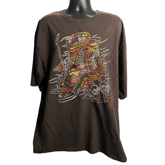 Fatherz IV Premium Samurai Skull Embroidered Brown T-Shirt 2XL - Picture 1 of 11